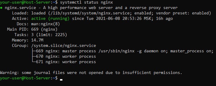 Проверка статуса Nginx - Как развернуть свое Docker хранилище в Ubuntu 20.04