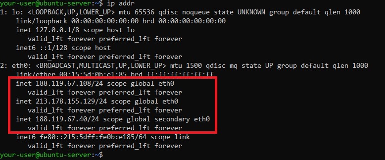 Команда ip addr в Ubuntu