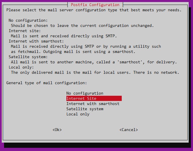 Тип конфигурации почтового сервера - Как установить GitLab на Ubuntu 20.04