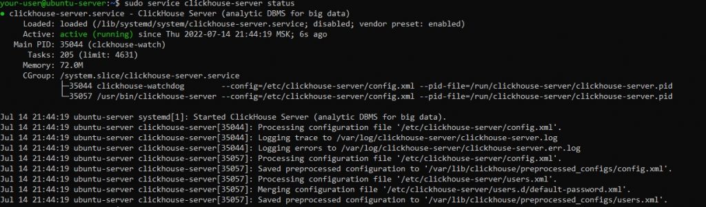 Статус службы clickhouse-server - Как установить и использовать ClickHouse на Ubuntu 20.04