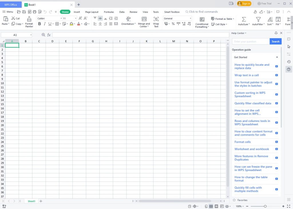 Приложение Spreadsheets из набора WPS Office