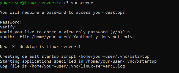 Первый запуск сервера VNC - Как установить и сконфигурировать VNC на Debian 11