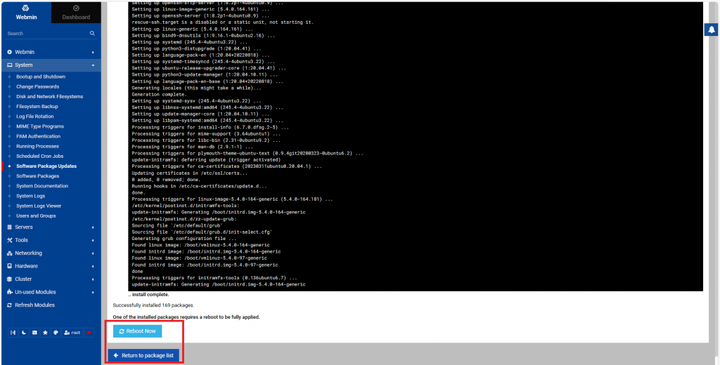 Завершение установки обновления пакетов - Как установить Webmin на Ubuntu 20.04