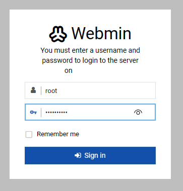 Подключение к веб-интерфейсу Webmin