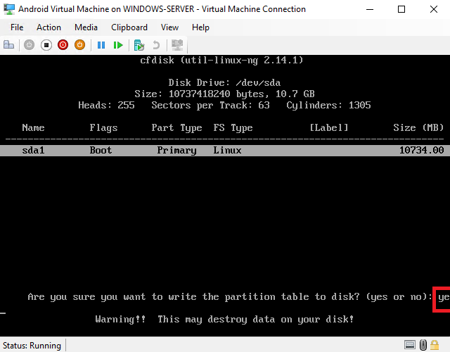 Are you shure you want to write the partition table to disk?