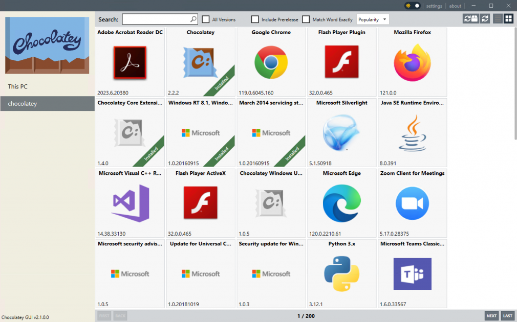 Интерфейс Chocolatey GUI - Установка Golang на Windows Server