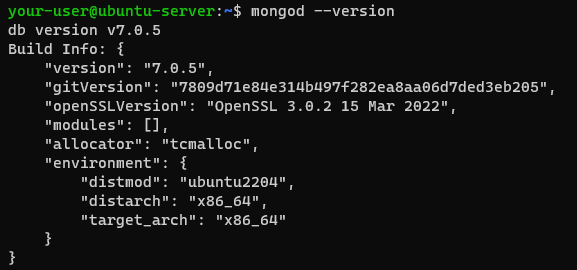 Просмотр версии установленного пакета MongoDB