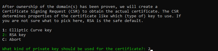 Выбор типа ключа - Установка бесплатного сертификата Let’s Encrypt на Apache