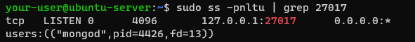Вывод сетевой статистики по порту 27017 - Как установить MongoDB на Ubuntu