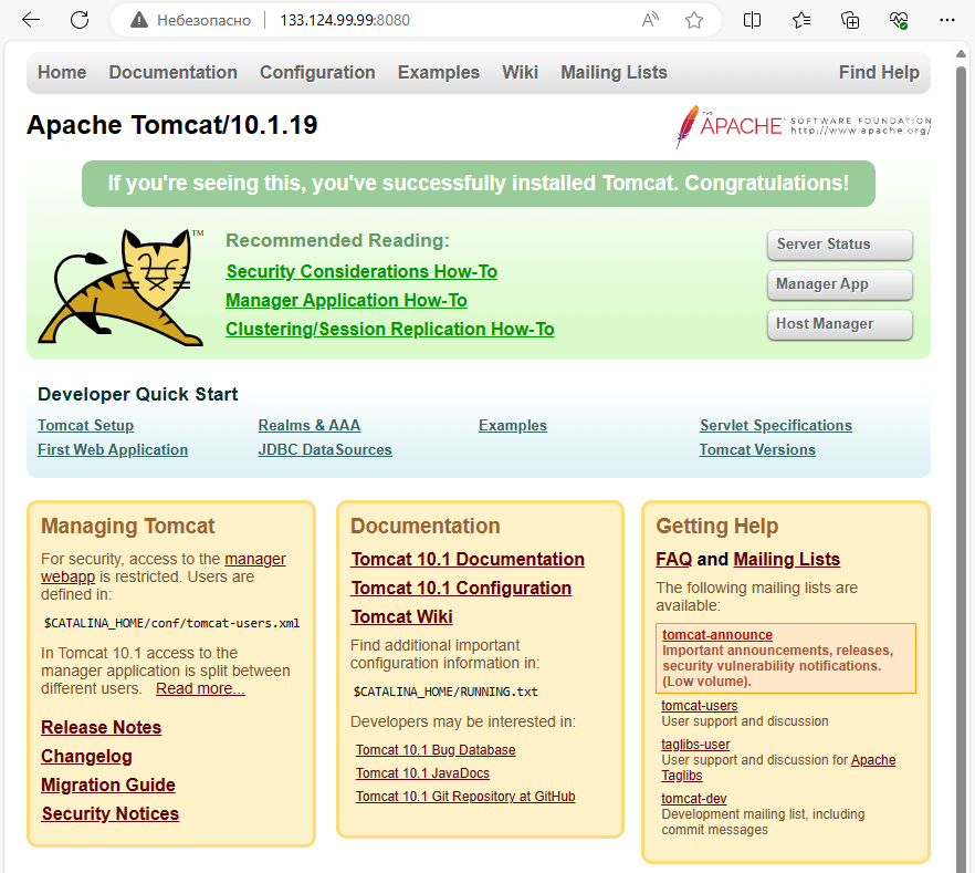 Веб-интерфейс Apache Tomcat