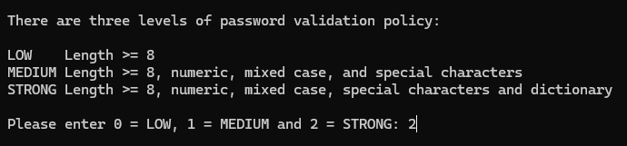 Выбор уровня проверки пароля