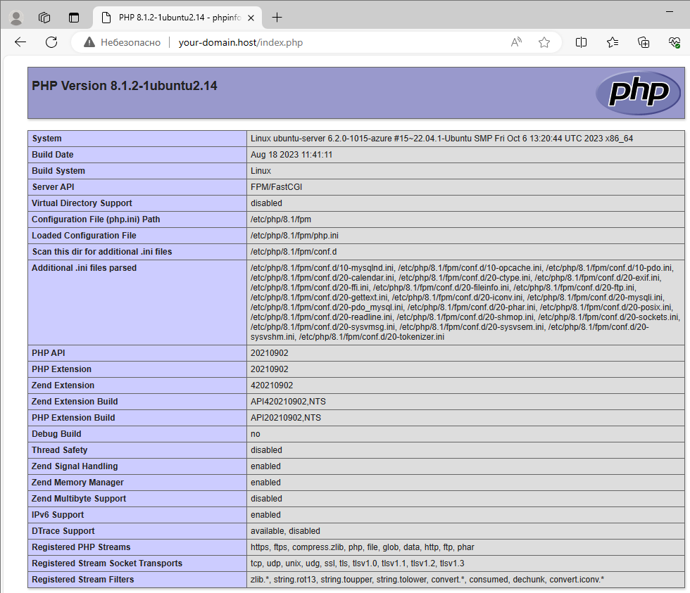 Информационная страница PHP - Как установить стек LEMP на Ubuntu