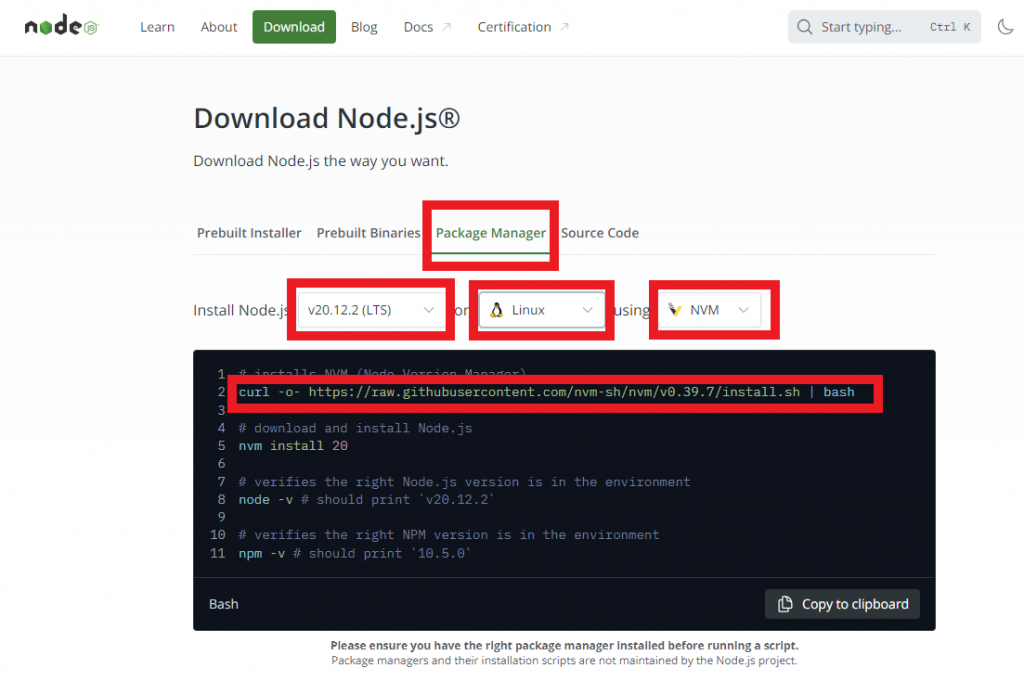 Страница загрузки Node.js - Как установить Next.js на Ubuntu