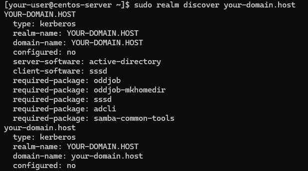 Обнаружение домена командой realm - Подключение CentOS Stream к домену