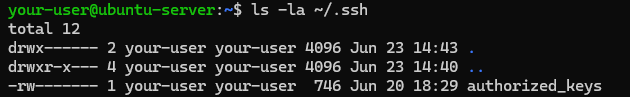 Вывод команды ls -la ~/.ssh - Как загрузить открытый ключ SSH