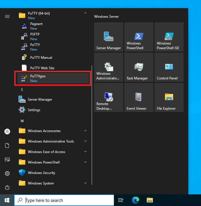 Запуск PuTTYgen из стартового меню - Как создать SSH-ключи с помощью PuTTY