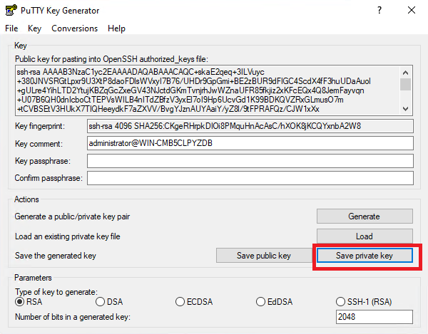 Сохранение секретного ключа в PuTTYgen