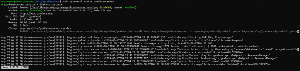 Просмотр состояния службы grafana-server - Как установить Grafana на Ubuntu