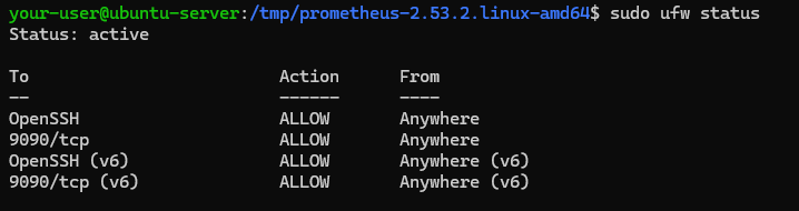 Список правил брандмауэра UFW - Как установить Prometheus на Ubuntu