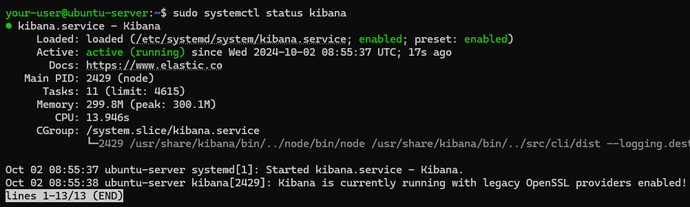 Проверка состояния сервиса Kibana