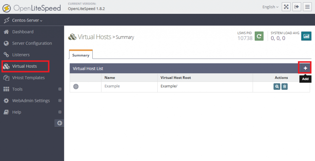 Добавление виртуального хоста - виртуальный хост OpenLiteSpeed на CentOS