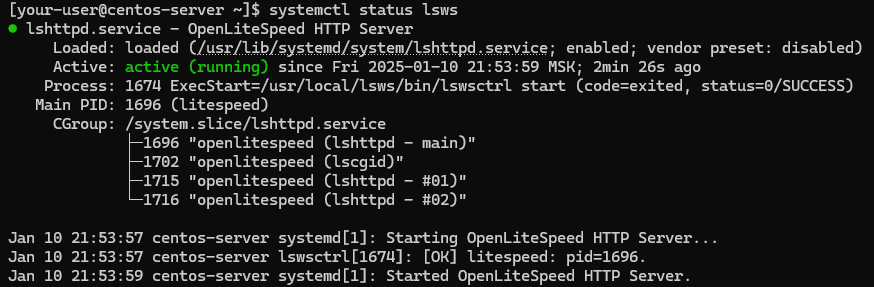 Состояние службы lsws - Как установить OpenLiteSpeed на CentOS