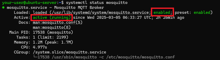 Вывод состояния службы mosquitto - Как установить Mosquitto на Ubuntu