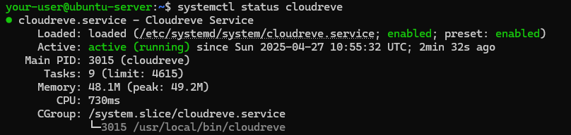 Состояние службы Cloudreve - Как установить Cloudreve на Ubuntu