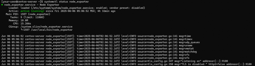 Вывод состояния службы Node Exporter