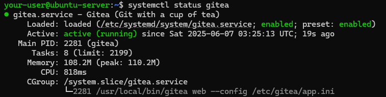 Вывод состояния службы - Как установить Gitea на Linux