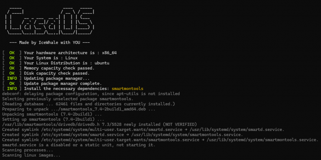 Запуск установки CasaOS на Ubuntu