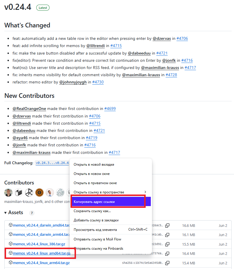 Страница Memos на GitHub