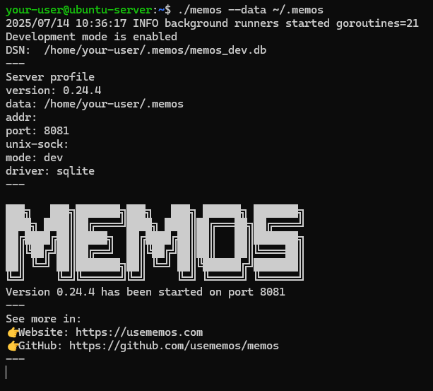 Пробный запуск Memos - Как установить Memos на Ubuntu