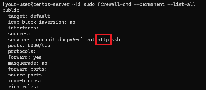Вывод списка сервисов и портов в брандмауэре firewalld