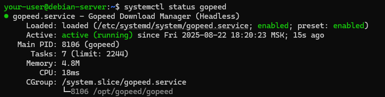 Состояние службы Gopeed