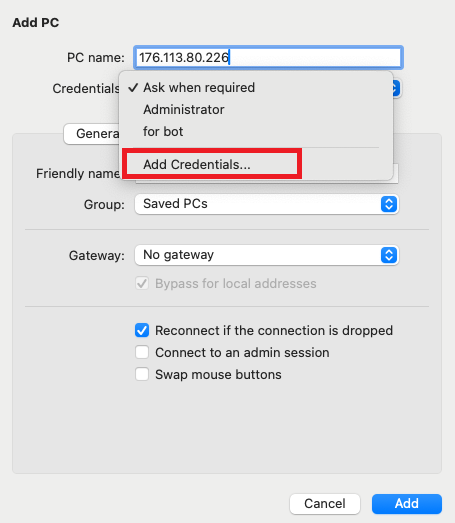 Добавление пользователя для подключения по RDP из MacOS