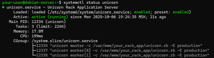 Вывод текущего состояния службы Unicorn