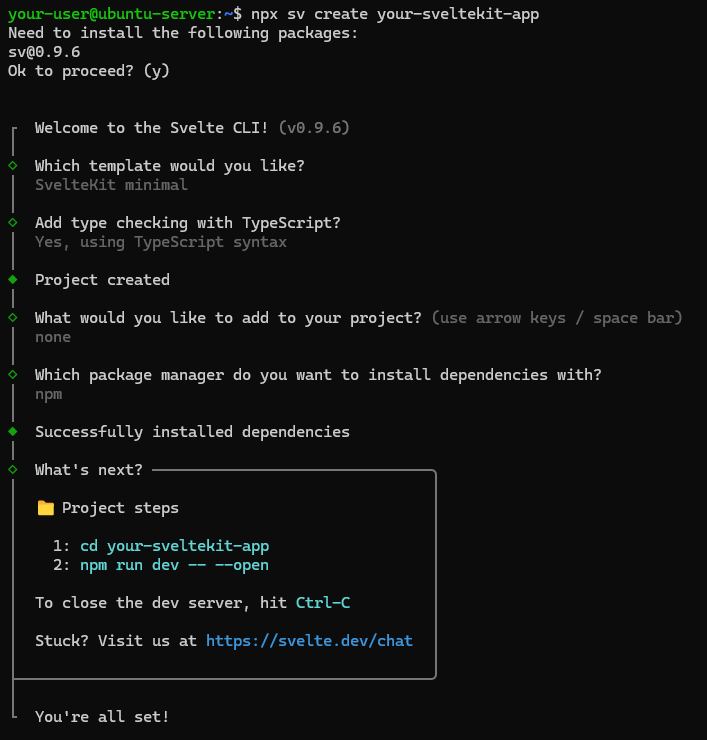 Создание нового SvelteKit-приложения на Ubuntu И Debian