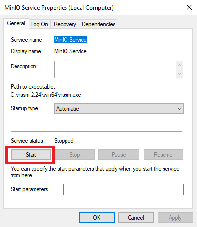 Запуск созданной службы - как настроить S3 MinIO на Windows