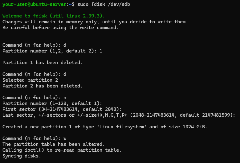 Удаление и создание разделов при помощи программы fdisk