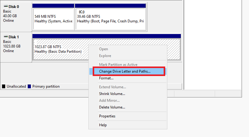Изменение буквы диска для дополнительного раздела Windows
