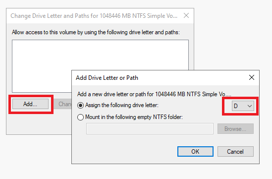 Выбор буквы диска для дополнительного раздела Windows