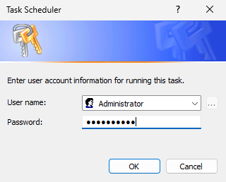 Пароль администратора при внесении изменений в задачу