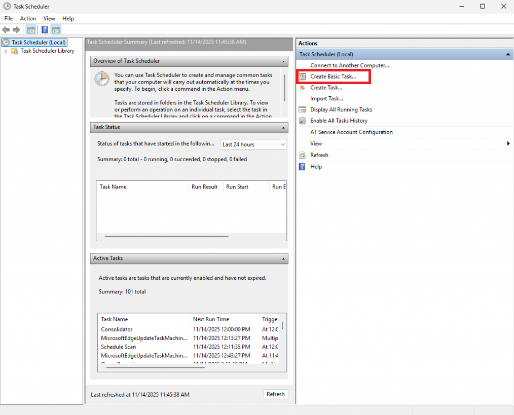 Создание задачи в планировщике заданий на Windows Server