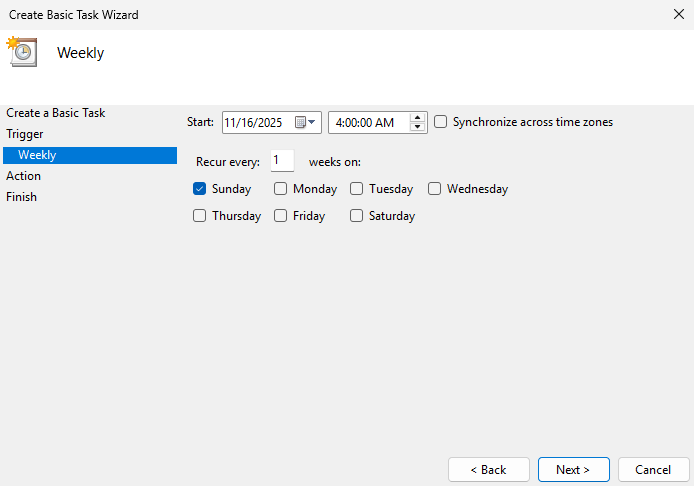 Указание даты и времени выполнения задания в планировщике
