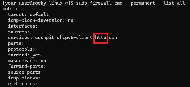 Вывод настройки текущей конфигурации Firewalld