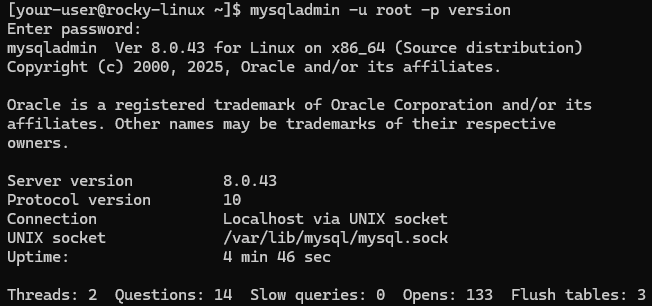 Вывод данных о версии, времени работы, типе сборки и других служебных параметрах MySQL