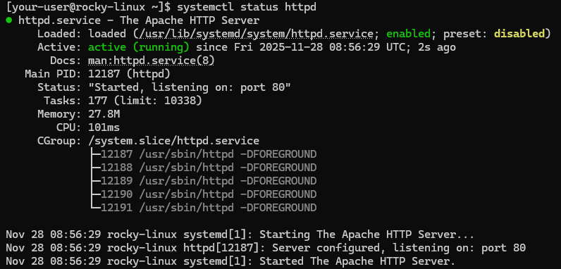 Вывод текущего состояния службы httpd