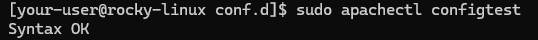 Вывод проверки синтаксиса Apache на корректность