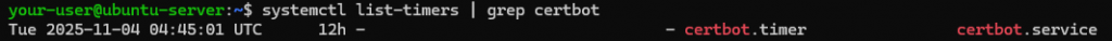 Вывод списка активных таймеров systemd, связанных с Certbot